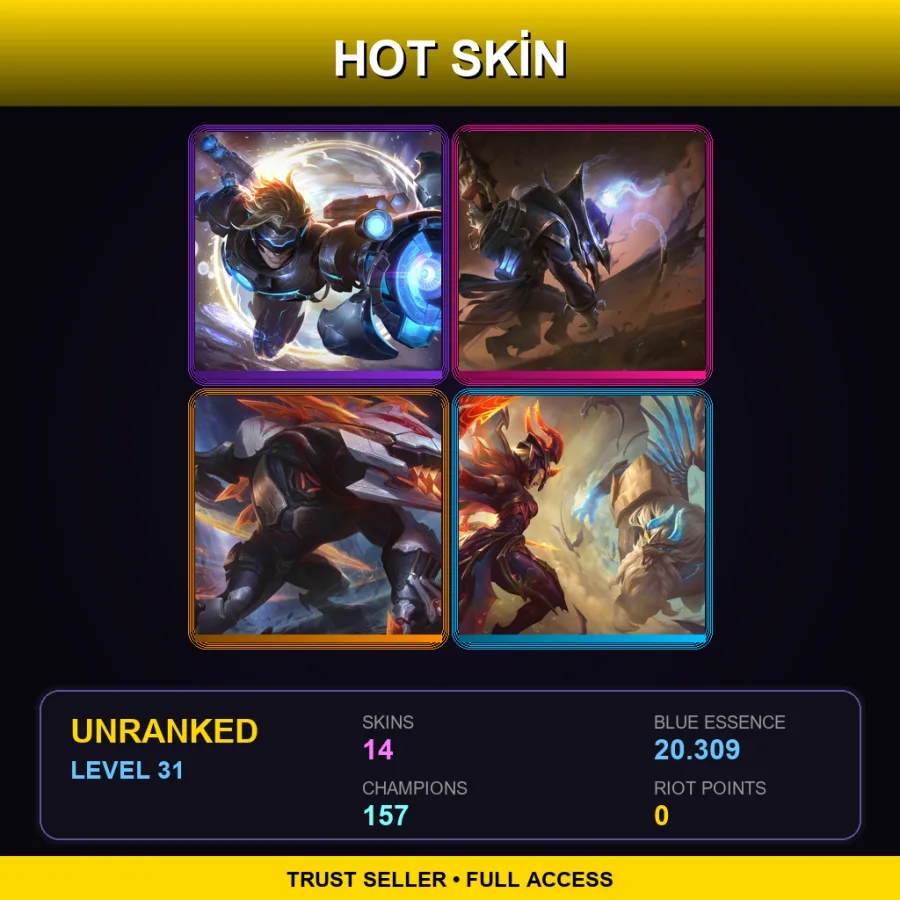 SG | Lv31 | Unranked | 14 Skin | 157 Champ — LoL account