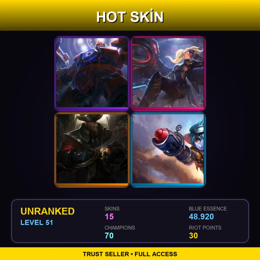LAN | Lv51 | Unranked | 15 Skin | 70 Champ — LoL account