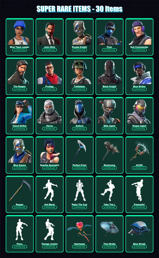 [PS4/PS5/PC] | Blue Team Leader | John Wick | Royale Knight | Fixer | Sub Commander | 181 skin | 148 pickaxe | 199 emote | 134 glider | Lv2168