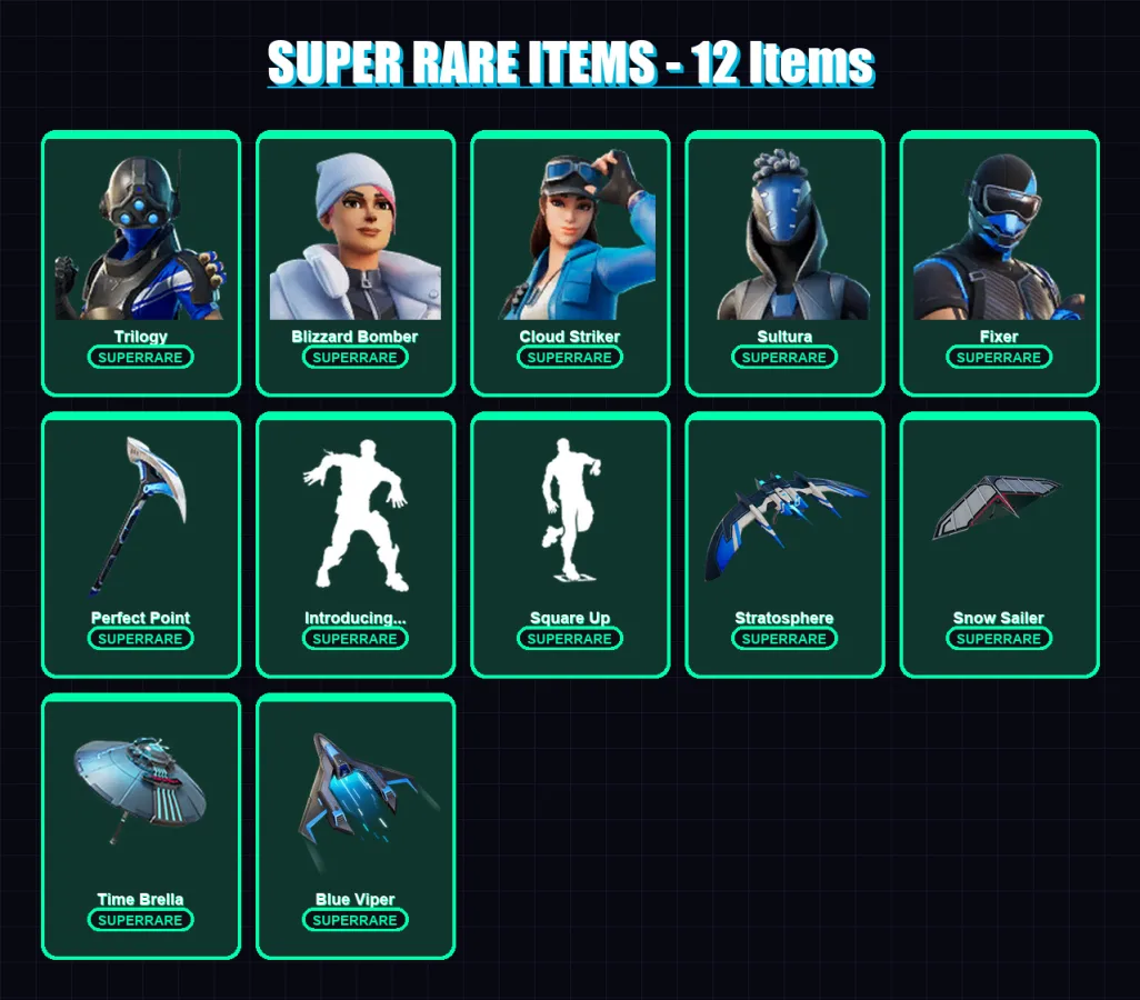 [PC/XBOX] | Trilogy | Blizzard Bomber | Cloud Striker | Sultura | Fixer | 72 skin | 139 pickaxe | 90 emote | 117 glider | Lv1688