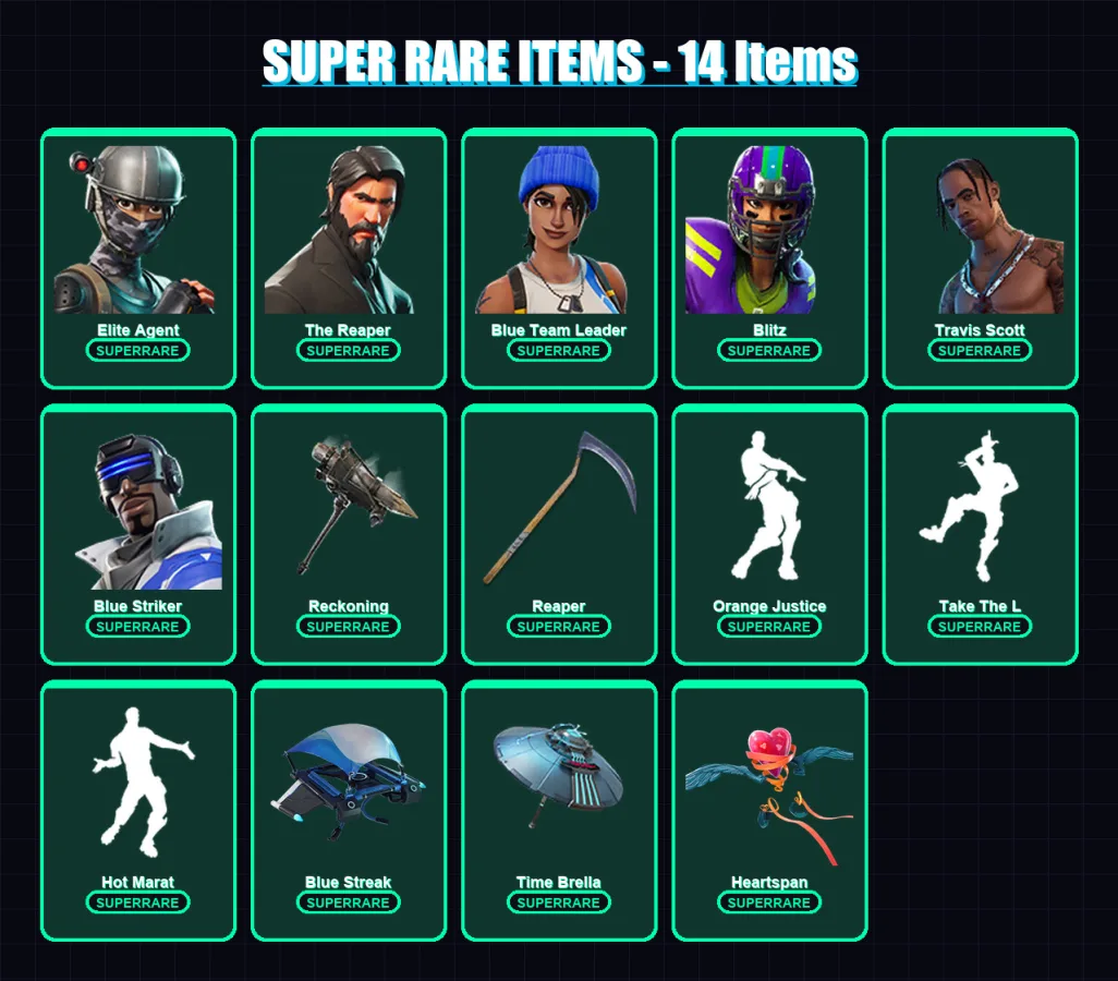 [PC/XBOX] | Elite Agent | The Reaper | Blue Team Leader | Blitz | Travis Scott | 98 skin | 82 pickaxe | 93 emote | 80 glider | Lv1901