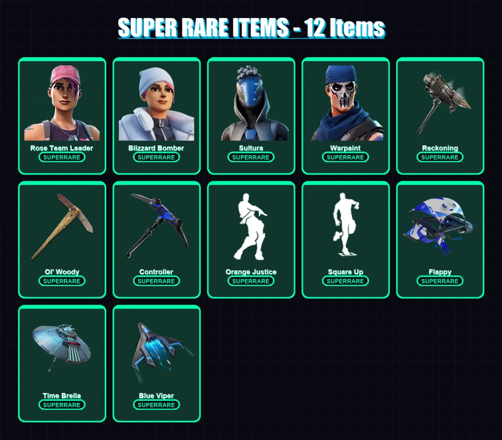 [PS4/PS5/XBOX/PC] | Rose Team Leader | Blizzard Bomber | Sultura | Warpaint | Ronin | 78 skin | 81 pickaxe | 67 emote | 69 glider | Lv656