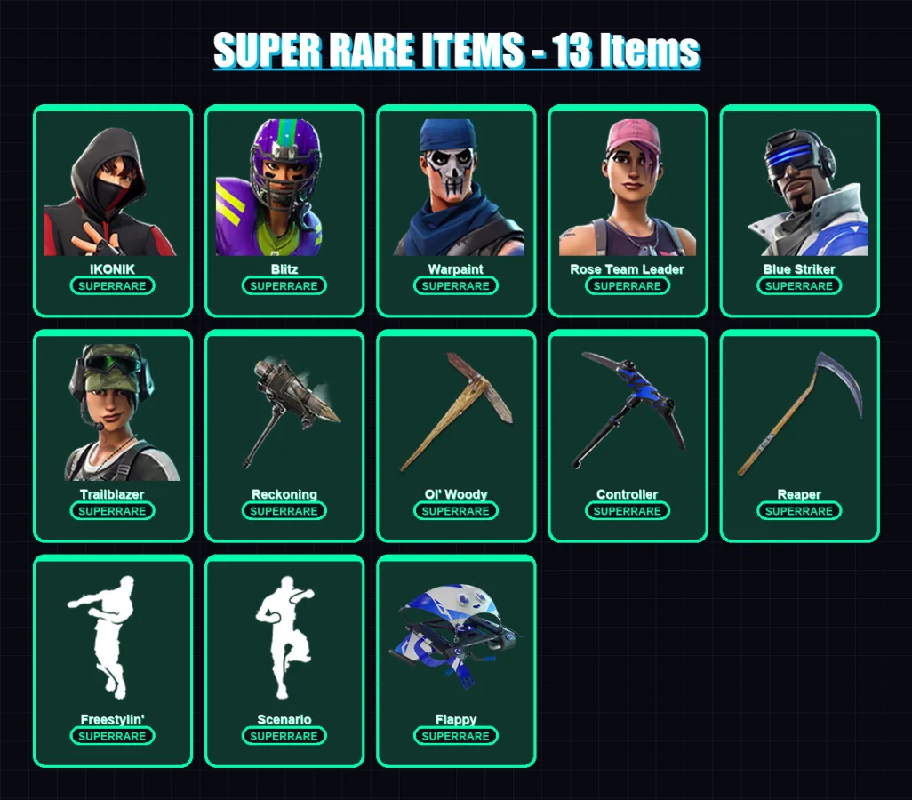 [PC/XBOX/PSN] | IKONIK | Blitz | Warpaint | Rose Team Leader | Blue Striker | 77 skin | 45 pickaxe | 48 emote | 45 glider | Lv488