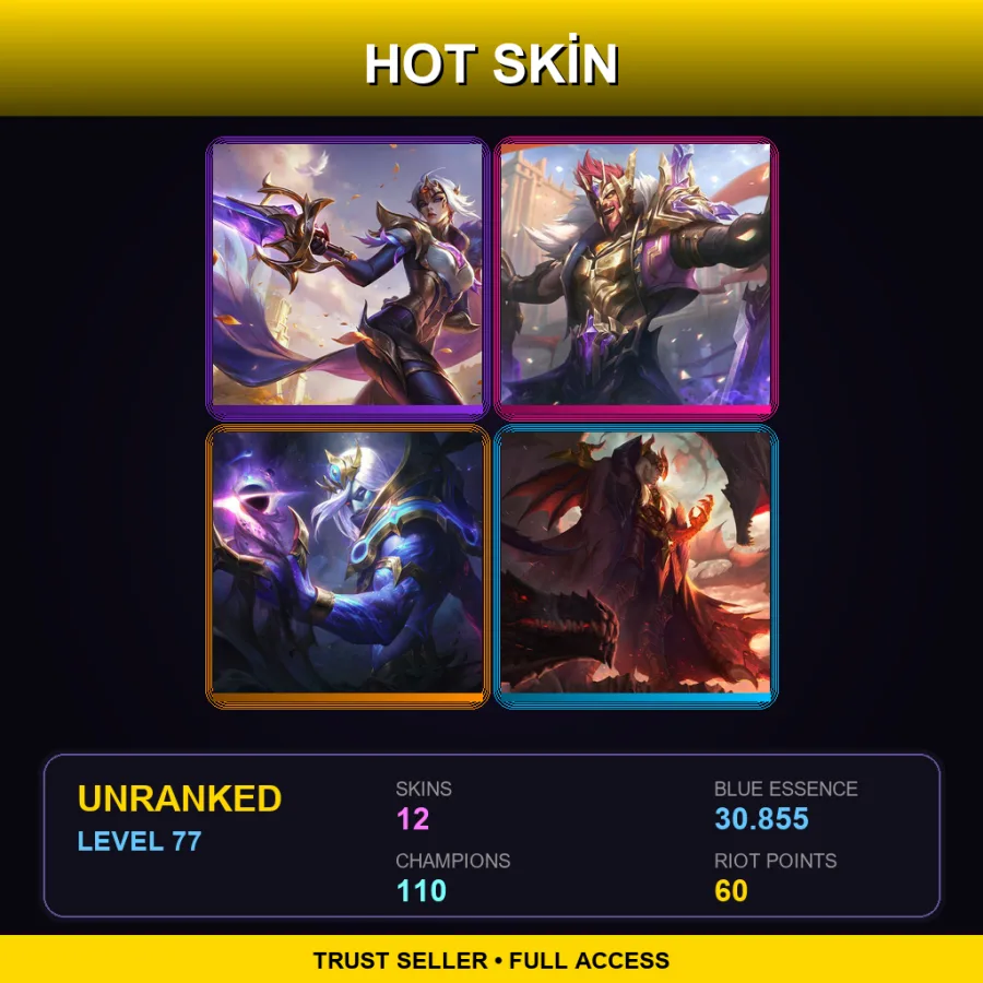 TR | Lv77 | Unranked | 12 Skin | 110 Champ — LoL account