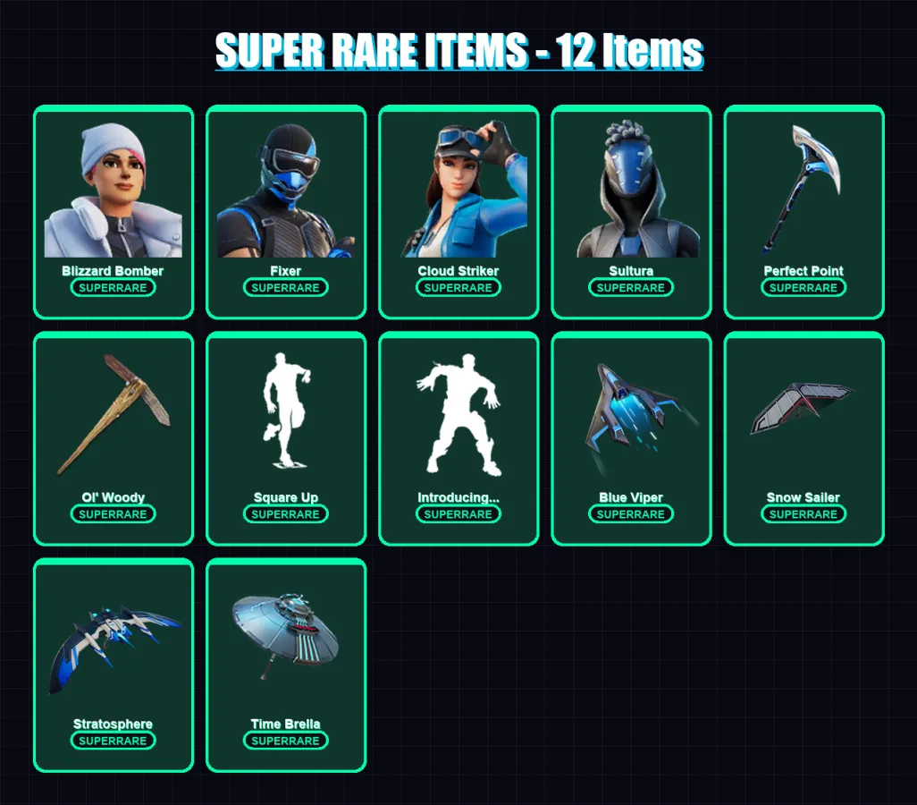 [PS4/PS5/XBOX/PC] | Blizzard Bomber | Fixer | Cloud Striker | Sultura | Ronin | 50 skin | 59 pickaxe | 89 emote | 61 glider | Lv916