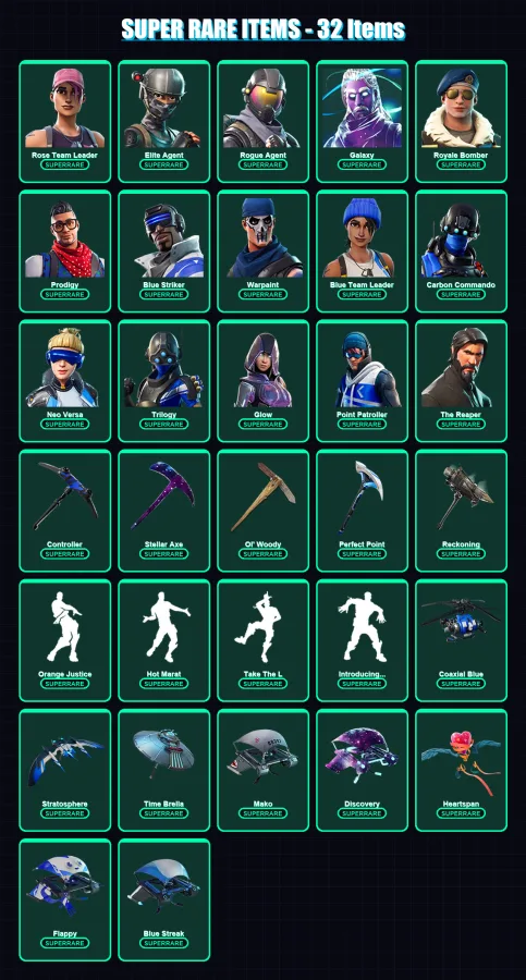 [PC] | Rose Team Leader | Elite Agent | Rogue Agent | Galaxy | Royale Bomber | 224 skin | 206 pickaxe | 169 emote | 167 glider | Lv2152
