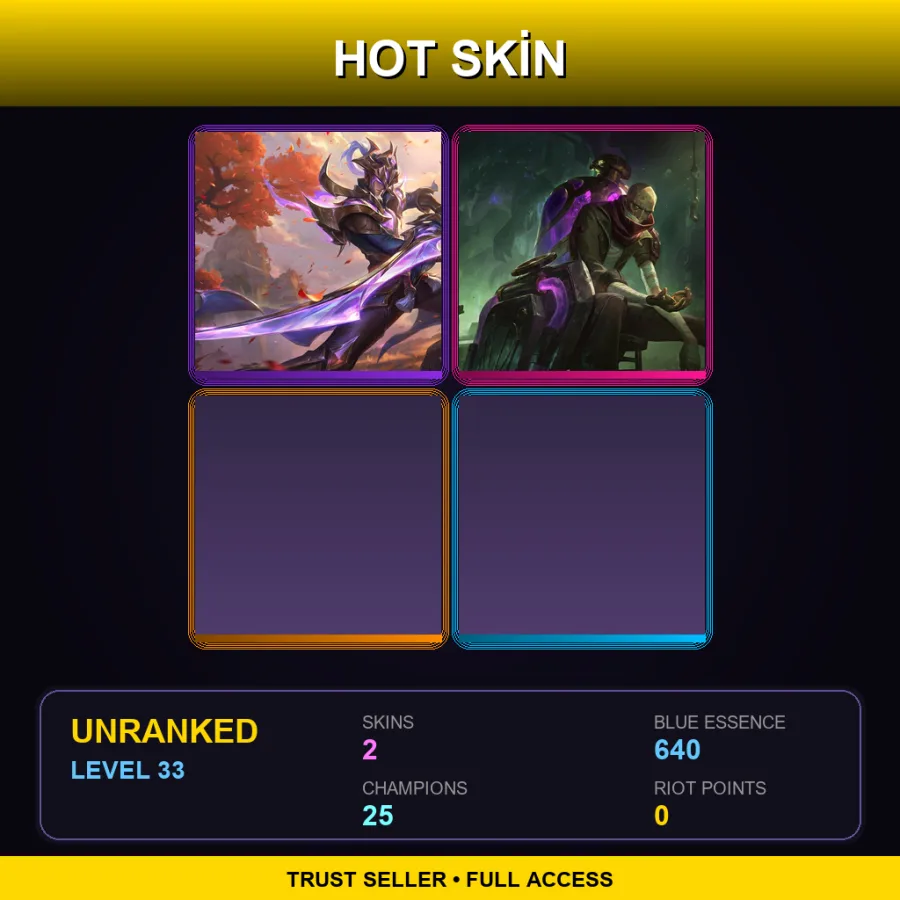 JP | Lv33 | Unranked | 2 Skin | 25 Champ — LoL account