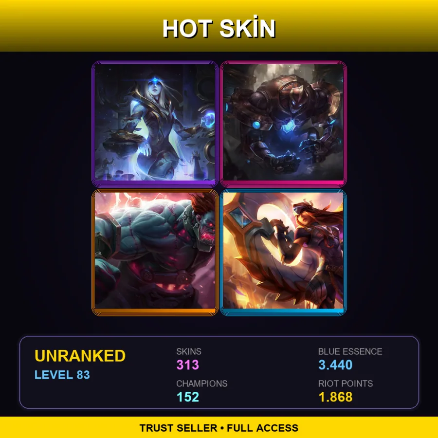 EUW | Lv83 | Unranked | 313 Skin | 152 Champ — LoL account