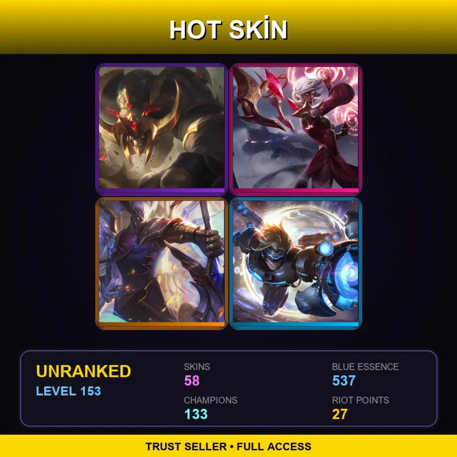 EUNE | Lv153 | Unranked | 58 Skin | 133 Champ — LoL account