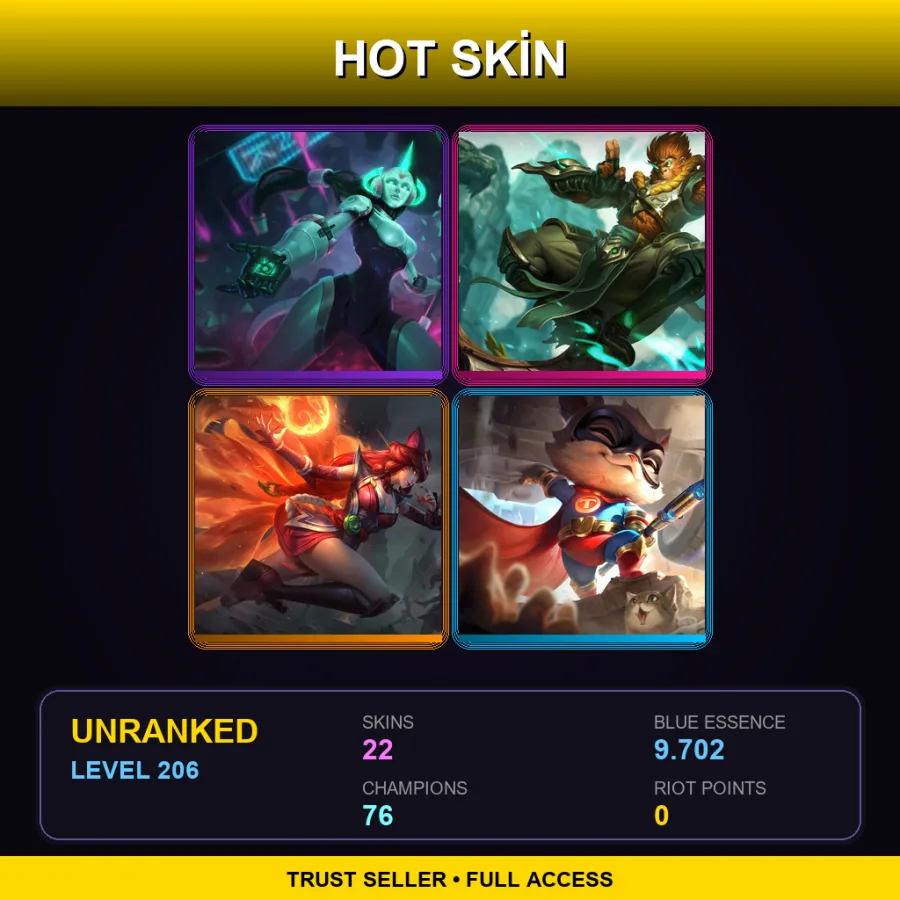 NA | Lv206 | Unranked | 22 Skin | 76 Champ — LoL account