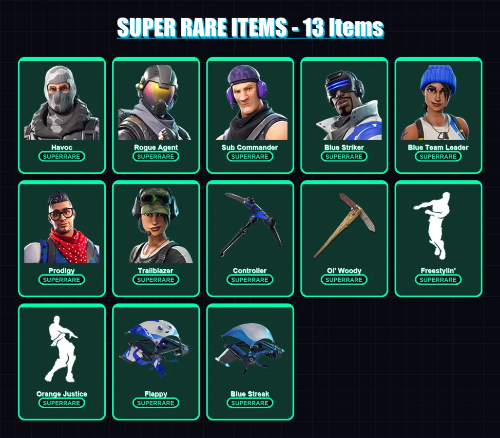 [PC] | Havoc | Rogue Agent | Sub Commander | Blue Striker | Blue Team Leader | 117 skin | 137 pickaxe | 107 emote | 100 glider | Lv1293