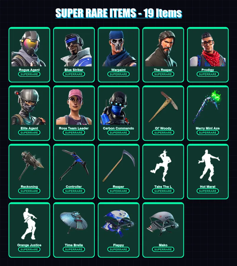 [PC] | Rogue Agent | Blue Striker | Warpaint | The Reaper | Prodigy | 119 skin | 97 pickaxe | 96 emote | 111 glider | Lv1254