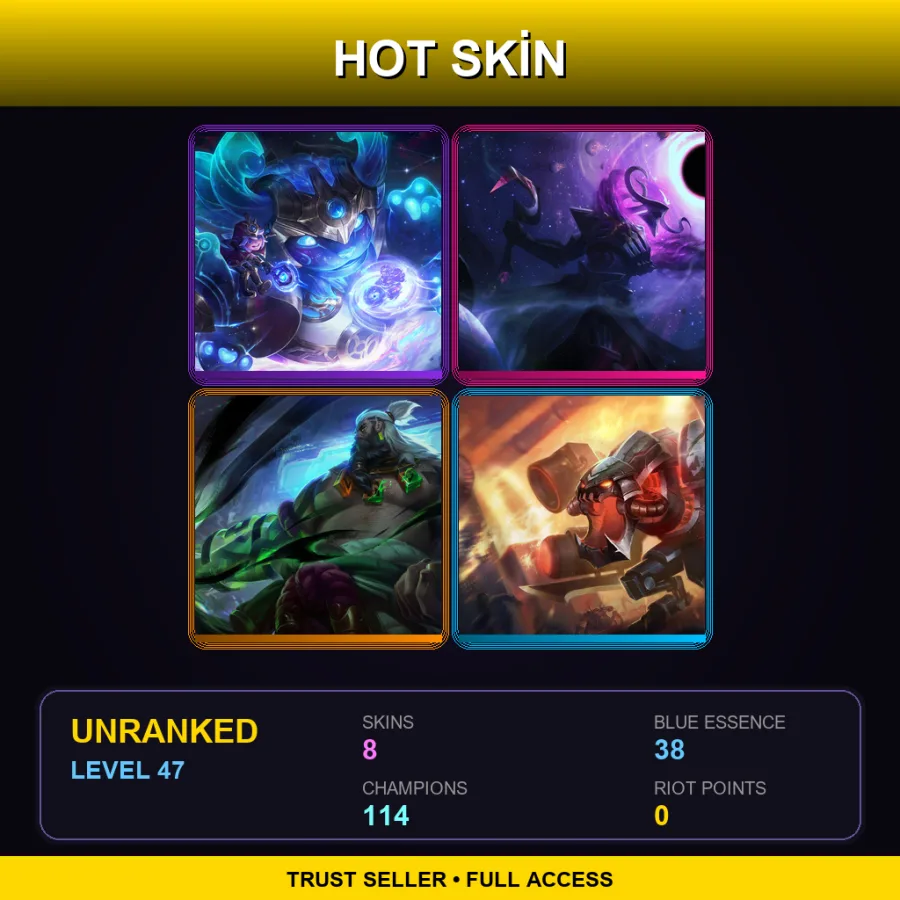 VN | Lv47 | Unranked | 8 Skin | 114 Champ — LoL account