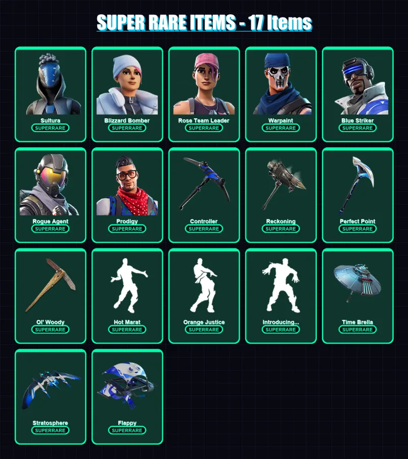 [PC/XBOX] | Sultura | Blizzard Bomber | Rose Team Leader | Warpaint | Blue Striker | 160 skin | 162 pickaxe | 171 emote | 166 glider | Lv2701