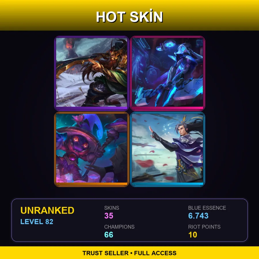 LAN | Warring Kingdoms Tryndamere | PROJECT: Ashe | Elderwood Veigar | Eternal Sword Yi | 35 Skin | 66 Champ | Lv82