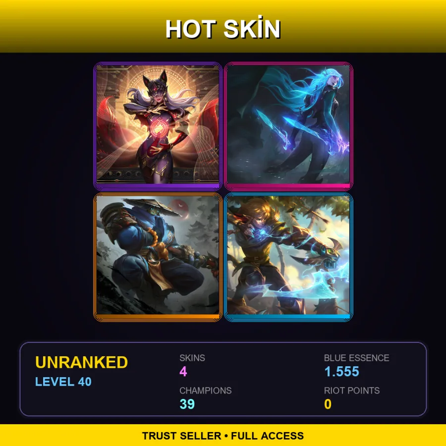 EUW | Lv40 | Unranked | 4 Skin | 39 Champ — LoL account