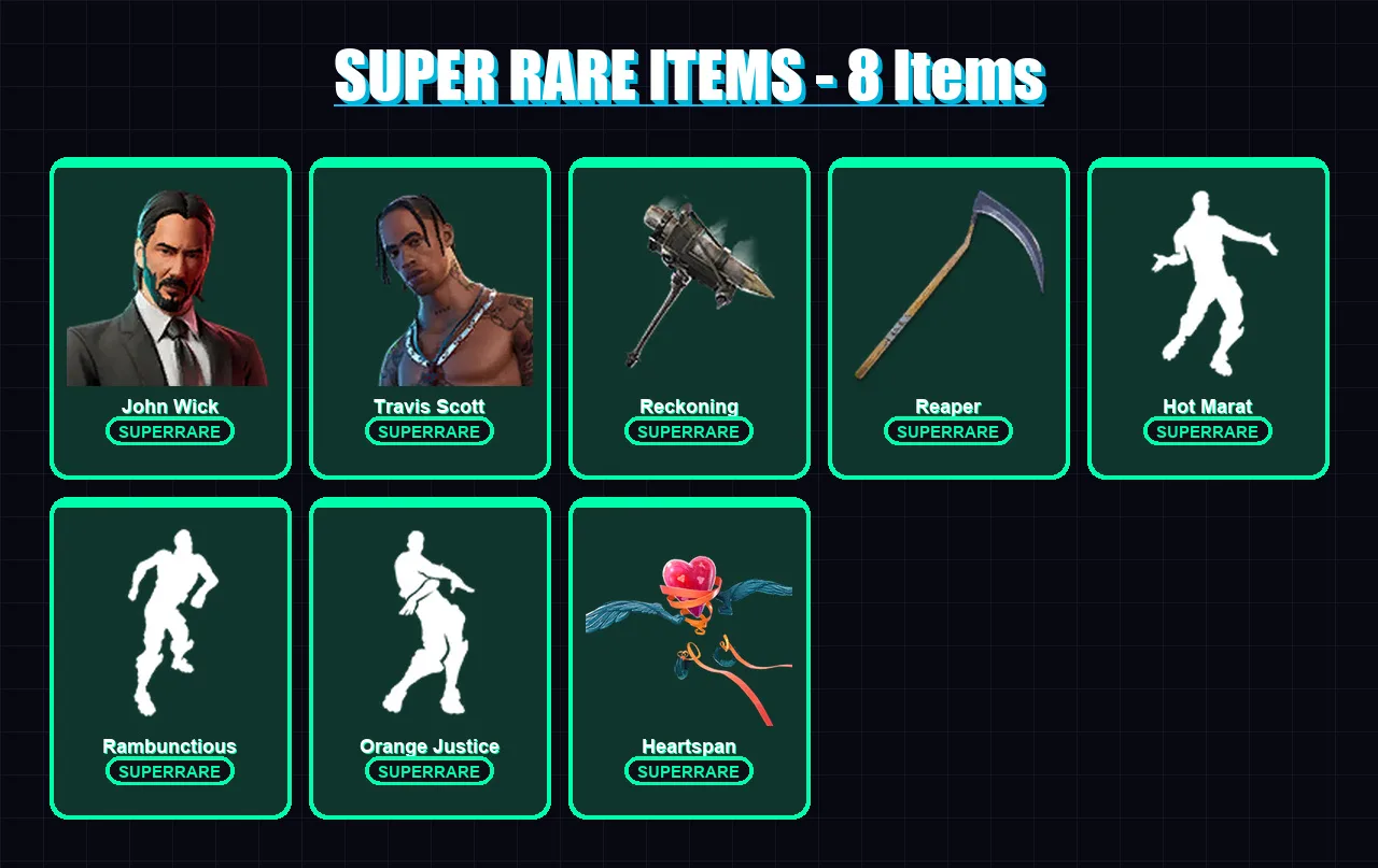 [PC/XBOX] | John Wick | Travis Scott | Fade | Sentinel | Valor | 118 skin | 109 pickaxe | 177 emote | 108 glider | Lv1801