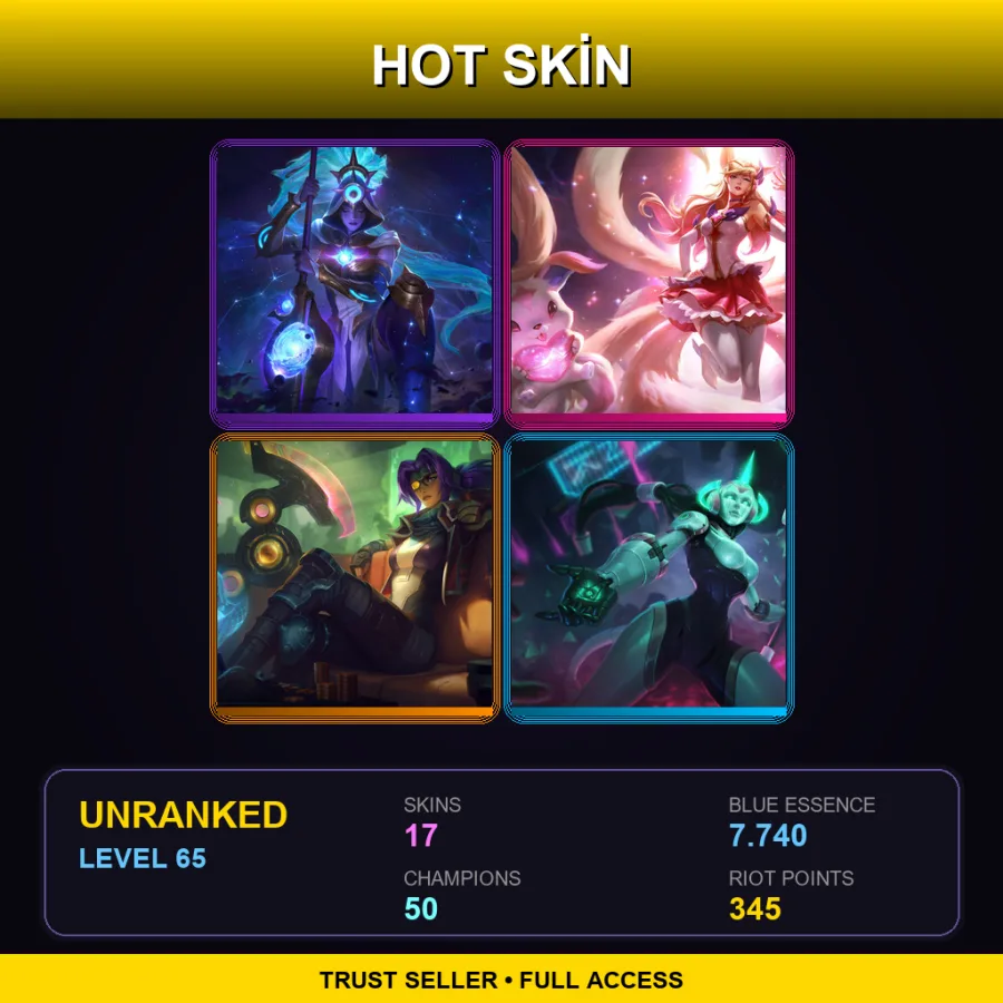 EUNE | Cosmic Huntress Nidalee | Star Guardian Ahri | Odyssey Sivir | Program Soraka | 17 Skin | 50 Champ | Lv65