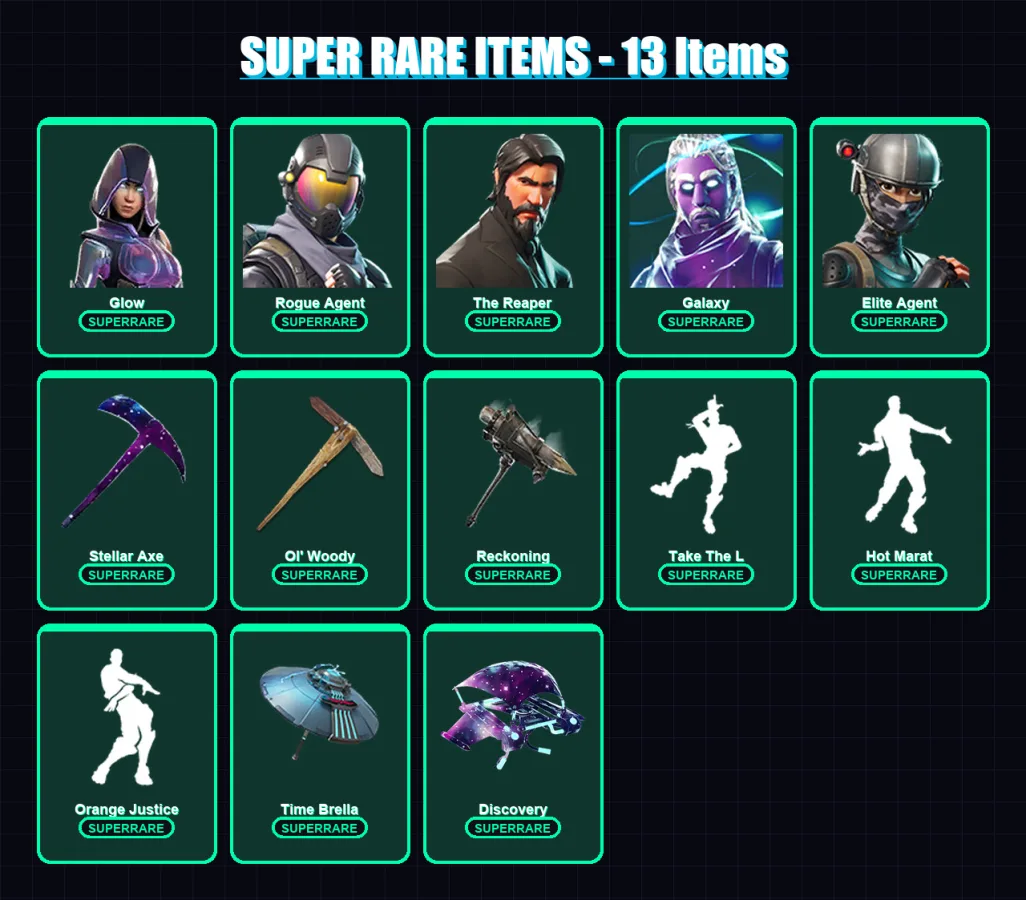 [PC/PSN] | Glow | Rogue Agent | The Reaper | Galaxy | Elite Agent | 62 skin | 57 pickaxe | 75 emote | 59 glider | Lv871