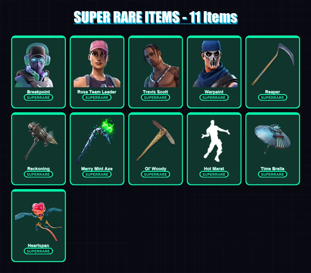 [PC/XBOX] | Breakpoint | Rose Team Leader | Travis Scott | Warpaint | Midas | 120 skin | 127 pickaxe | 154 emote | 113 glider | Lv1527