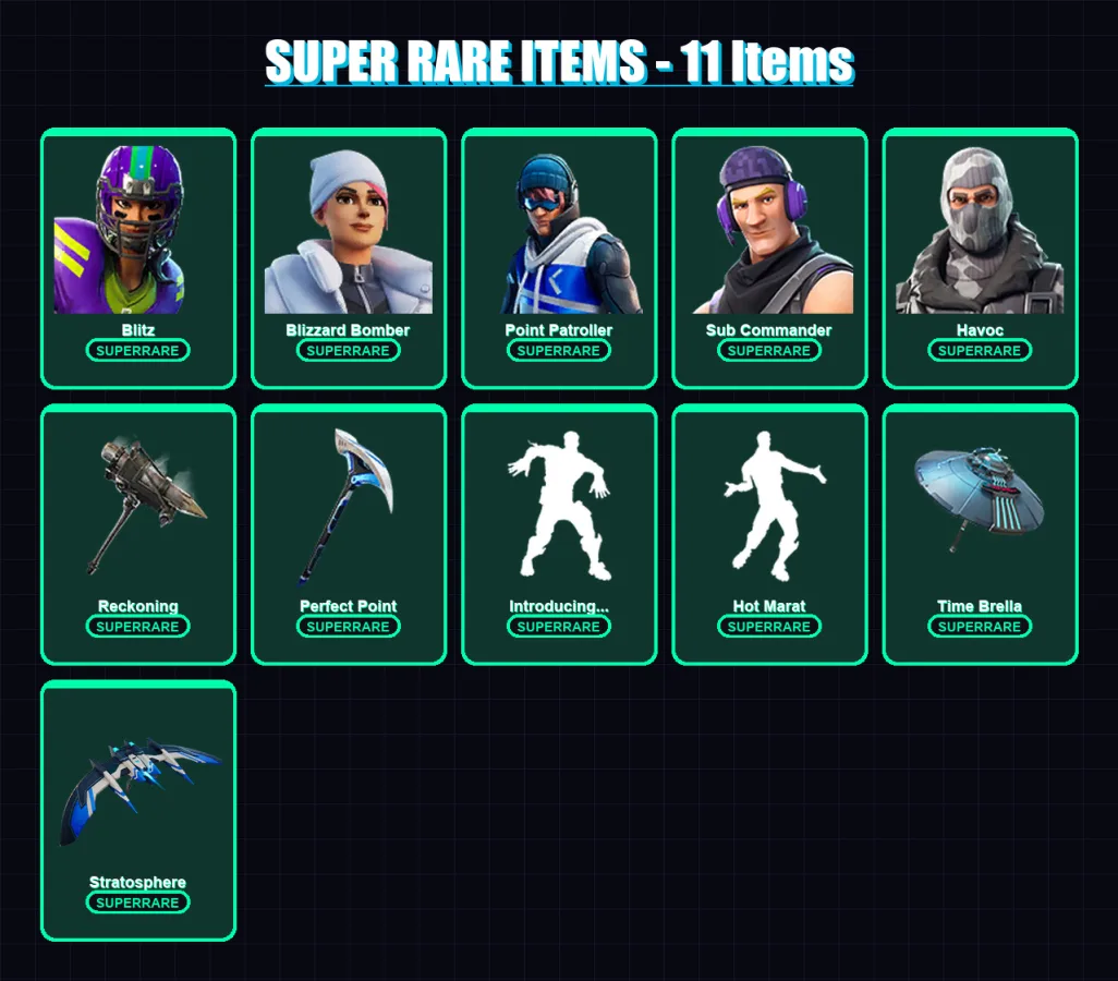 [PS4/PS5/XBOX/PC] | Blitz | Blizzard Bomber | Point Patroller | Sub Commander | Havoc | 70 skin | 71 pickaxe | 65 emote | 79 glider | Lv1071