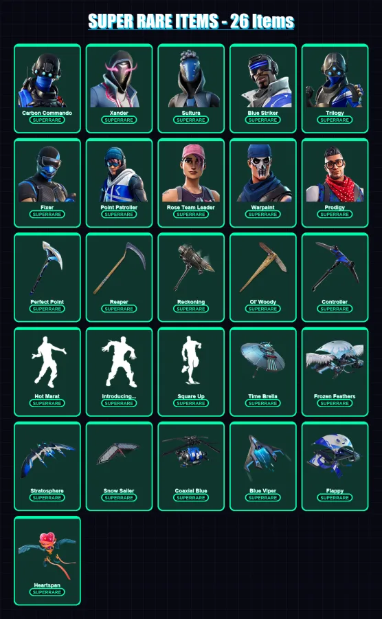 [PS4/PS5/XBOX/PC] | Carbon Commando | Xander | Sultura | Blue Striker | Trilogy | 120 skin | 129 pickaxe | 137 emote | 132 glider | Lv1861