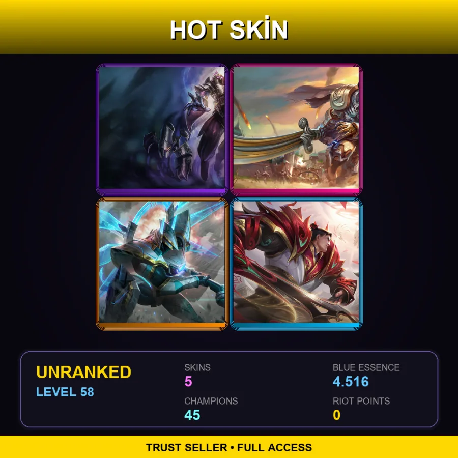 OCE | Lv58 | Unranked | 5 Skin | 45 Champ — LoL account
