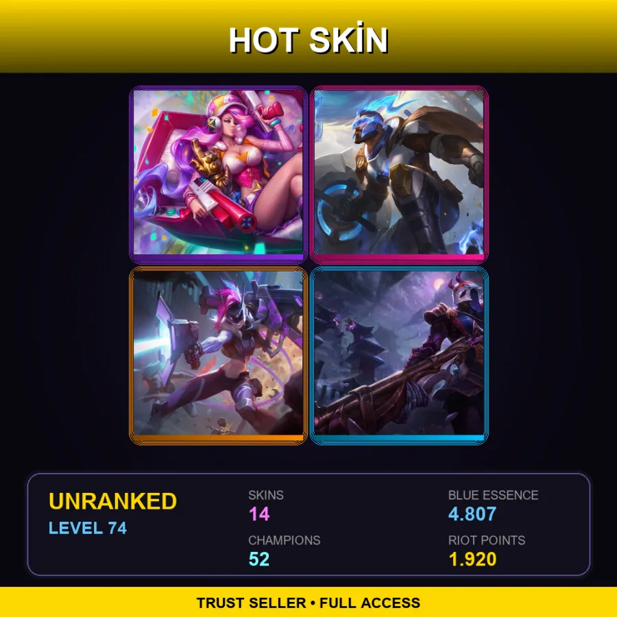 EUNE | Lv74 | Unranked | 14 Skin | 52 Champ — LoL account