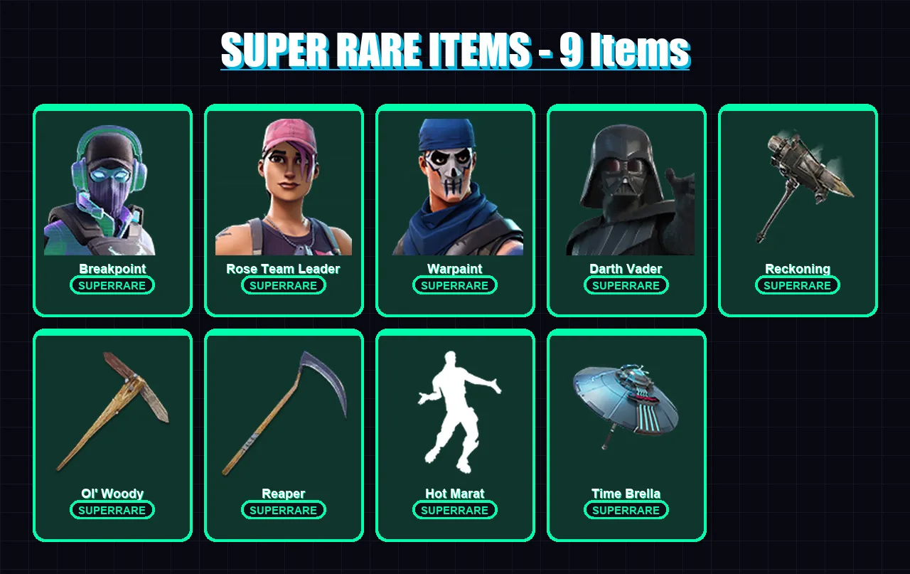 [PC/XBOX/PSN] | Breakpoint | Rose Team Leader | Warpaint | Darth Vader | Rex | 264 skin | 276 pickaxe | 255 emote | 238 glider | Lv3435