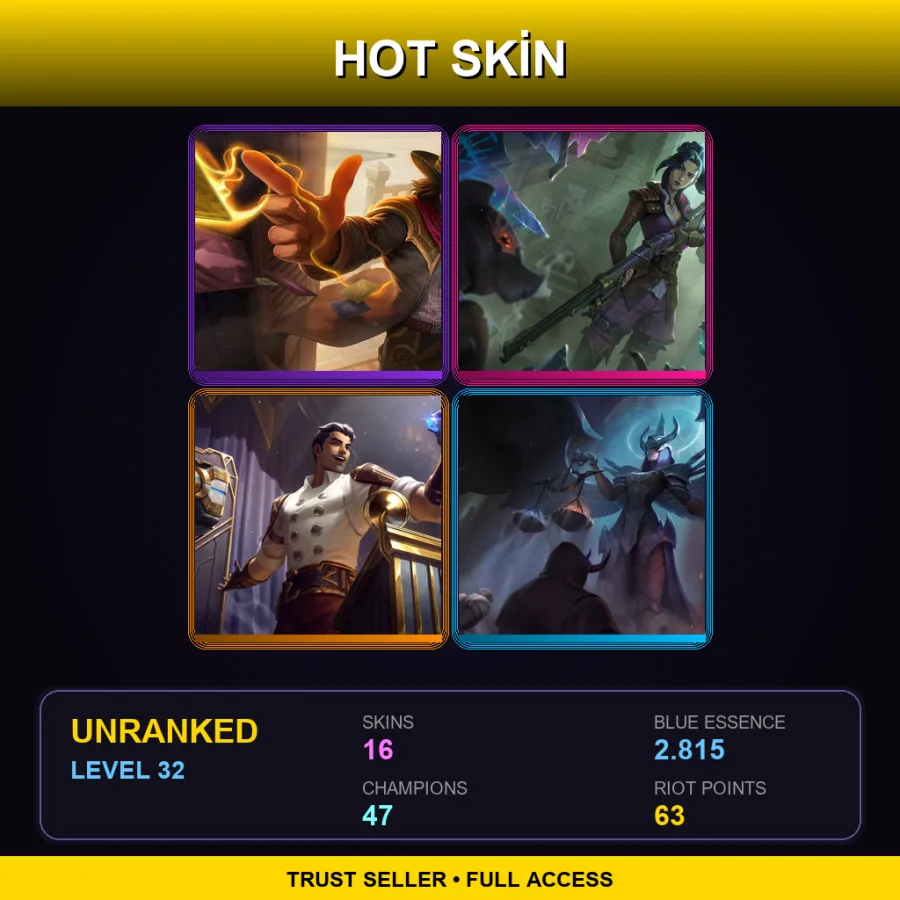 EUW | Lv32 | Unranked | 16 Skin | 47 Champ — LoL account