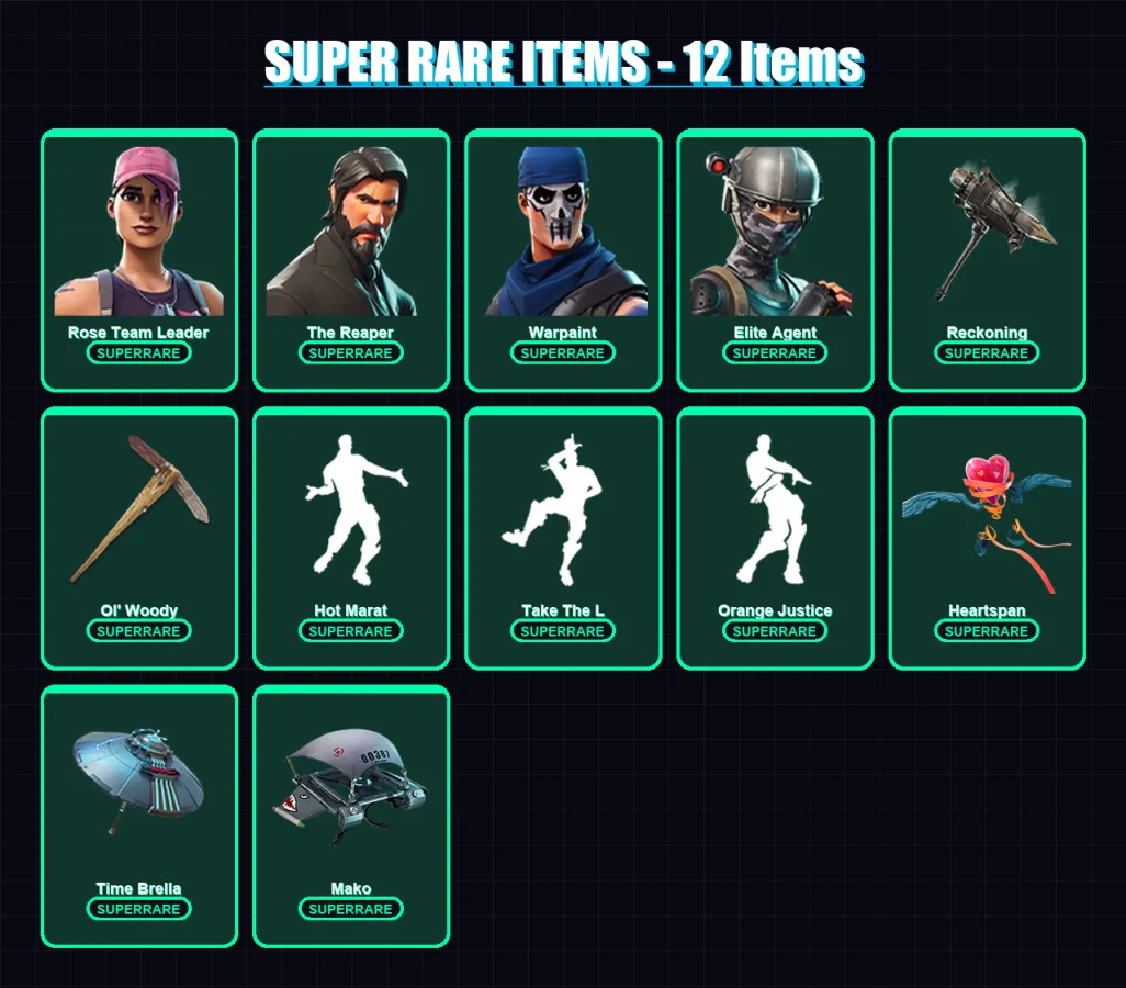 [PC/XBOX/PSN] | Rose Team Leader | The Reaper | Warpaint | Elite Agent | Lynx | 57 skin | 63 pickaxe | 75 emote | 67 glider | Lv1082