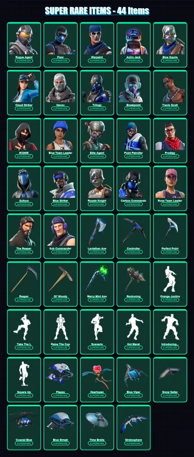 [PC/XBOX] | Rogue Agent | Fixer | Warpaint | Astro Jack | Blue Squire | 292 skin | 230 pickaxe | 237 emote | 181 glider | Lv2488