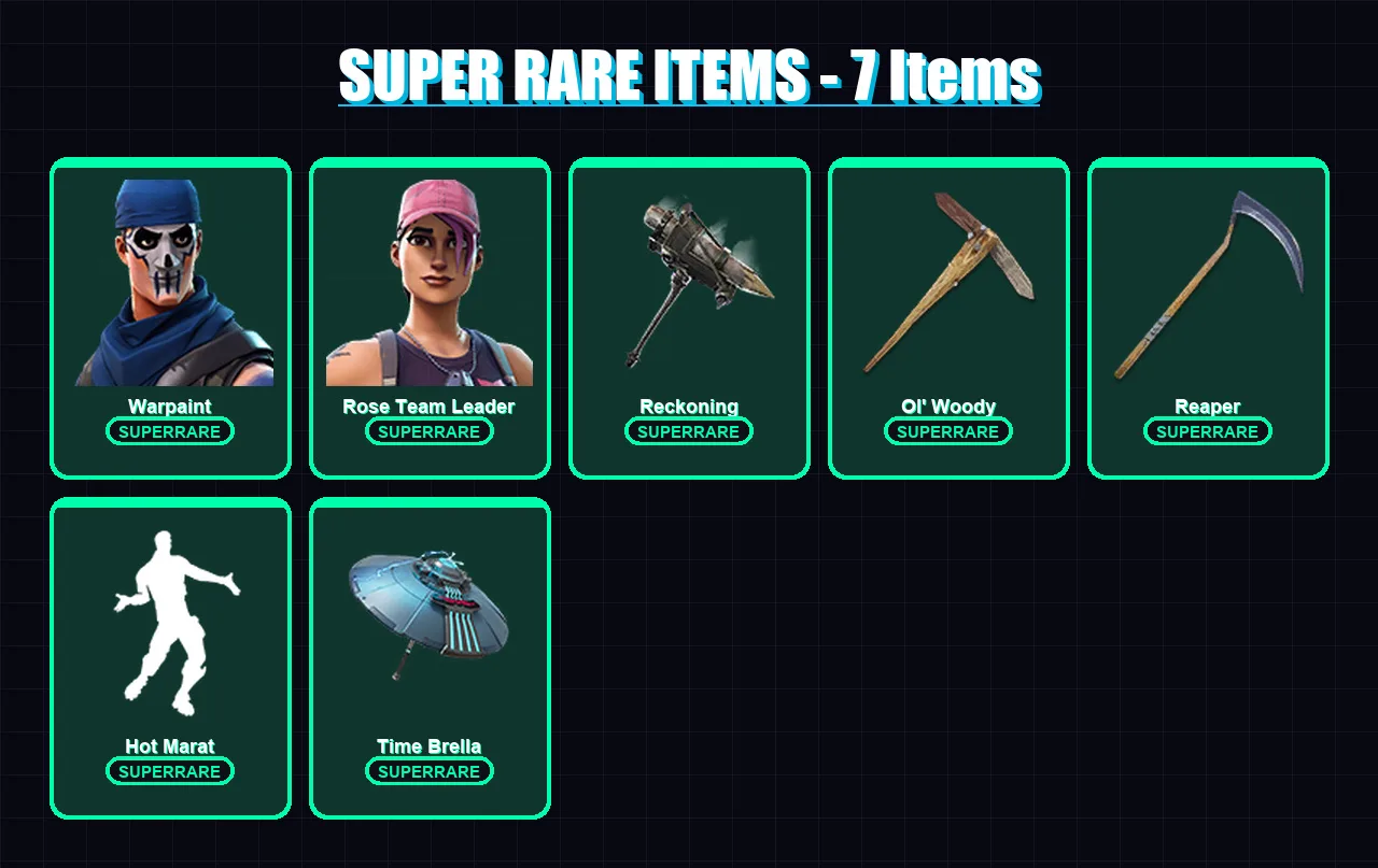 [PC/PSN] | Warpaint | Rose Team Leader | Luxe | Calamity | Sentinel | 154 skin | 170 pickaxe | 148 emote | 155 glider | Lv2085