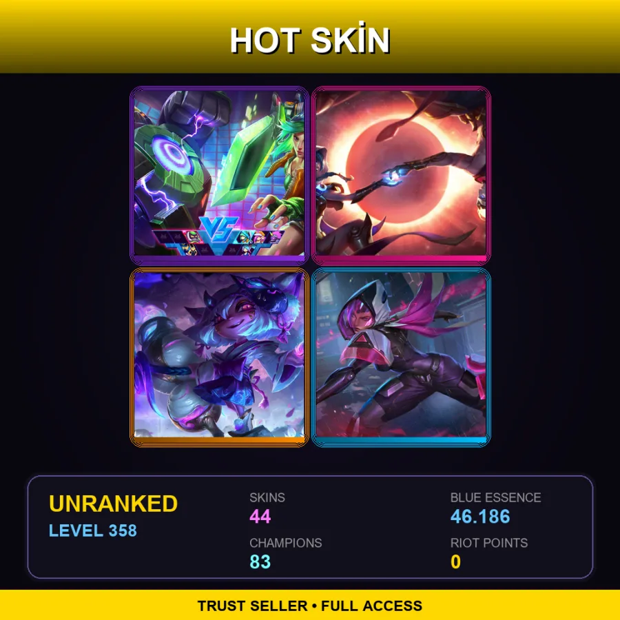 LAN | Lv358 | Unranked | 44 Skin | 83 Champ — LoL account