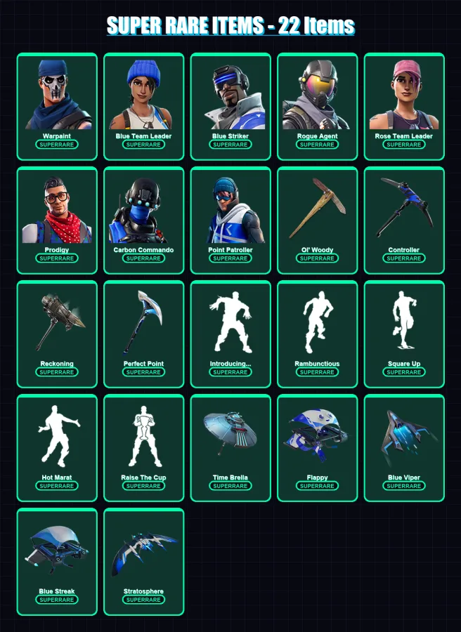 [PC/XBOX/PSN] | Warpaint | Blue Team Leader | Blue Striker | Rogue Agent | Rose Team Leader | 107 skin | 94 pickaxe | 125 emote | 87 glider | Lv1124