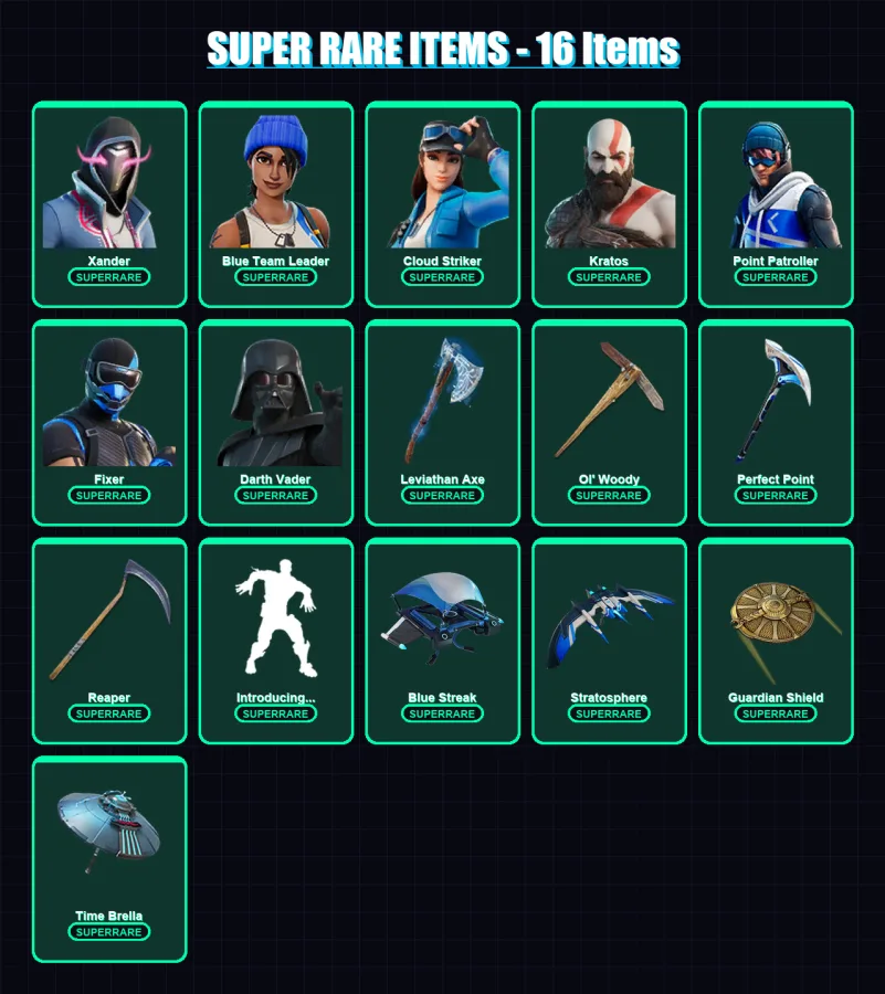 [PS4/PS5/XBOX/PC] | Xander | Blue Team Leader | Cloud Striker | Kratos | Point Patroller | 113 skin | 125 pickaxe | 74 emote | 106 glider | Lv1334 — Game account