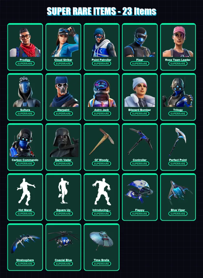[PS4/PS5/PC] | Prodigy | Cloud Striker | Point Patroller | Fixer | Rose Team Leader | 181 skin | 191 pickaxe | 142 emote | 141 glider | Lv1577