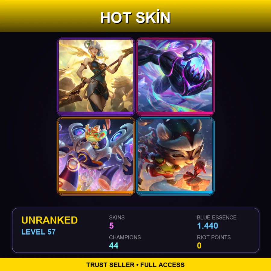 LAS | Lv57 | Unranked | 5 Skin | 44 Champ — LoL account
