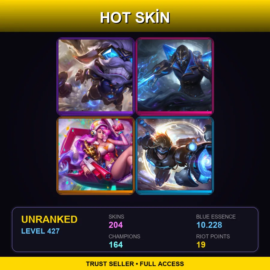 VN | Lv427 | Unranked | 204 Skin | 164 Champ