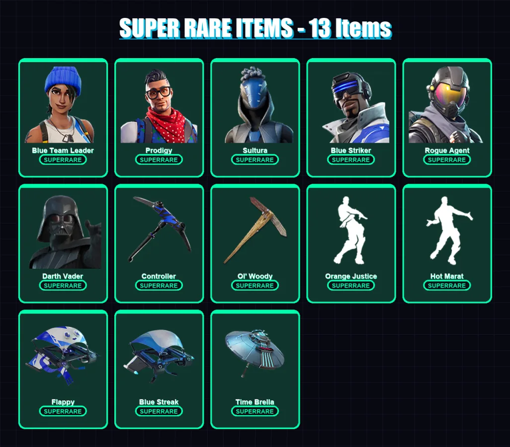 [PS4/PS5/XBOX/PC] | Blue Team Leader | Prodigy | Sultura | Blue Striker | Rogue Agent | 324 skin | 371 pickaxe | 275 emote | 287 glider | Lv6286