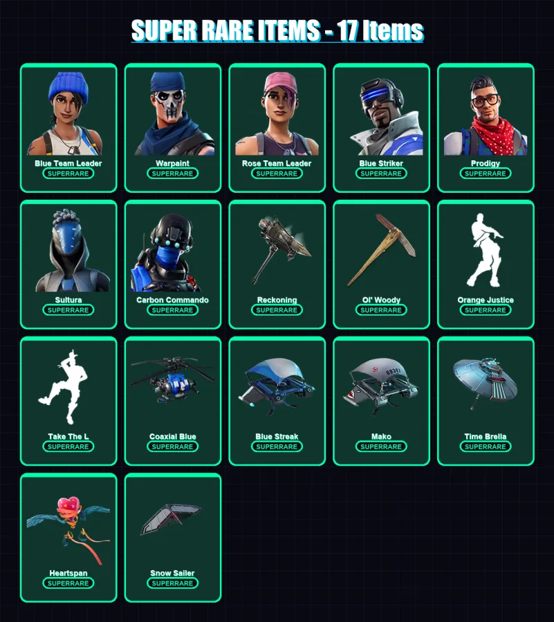[PC/XBOX/PSN] | Blue Team Leader | Warpaint | Rose Team Leader | Blue Striker | Prodigy | 18 skin | 27 pickaxe | 38 emote | 38 glider | Lv514