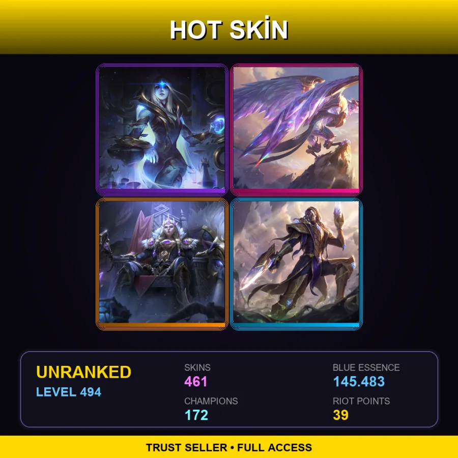 VN | Lv494 | Unranked | 461 Skin | 172 Champ — LoL account