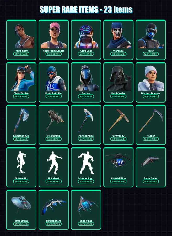 [PS4/PS5/XBOX/PC] | Travis Scott | Rose Team Leader | Astro Jack | Warpaint | Fixer | 286 skin | 314 pickaxe | 336 emote | 235 glider | Lv3707