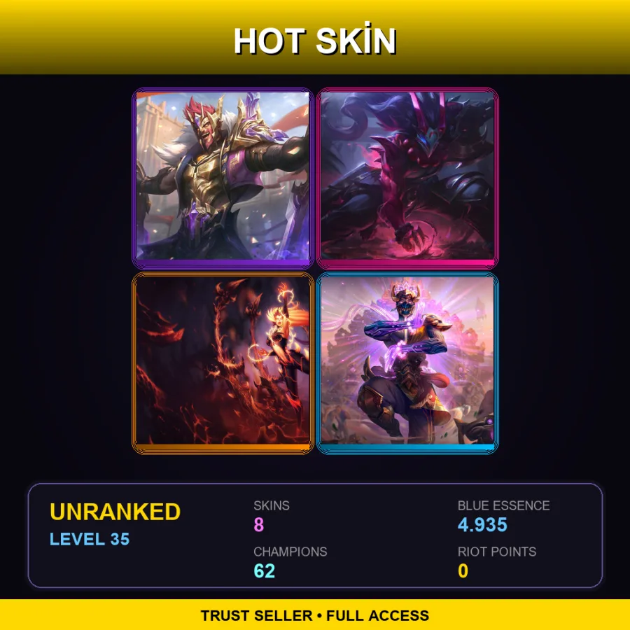 TR | Lv35 | Unranked | 8 Skin | 62 Champ — Unranked / Smurf League of Legends