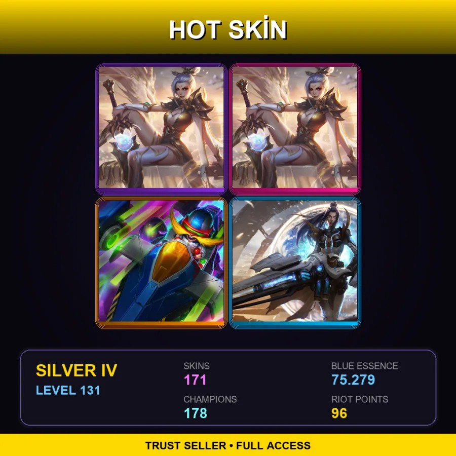 JP | Prestige Valiant Sword Riven (2022) | Prestige Valiant Sword Riven | Arcade Corki | Pulsefire Caitlyn | 171 Skin | 178 Champ | Silver IV | Lv131