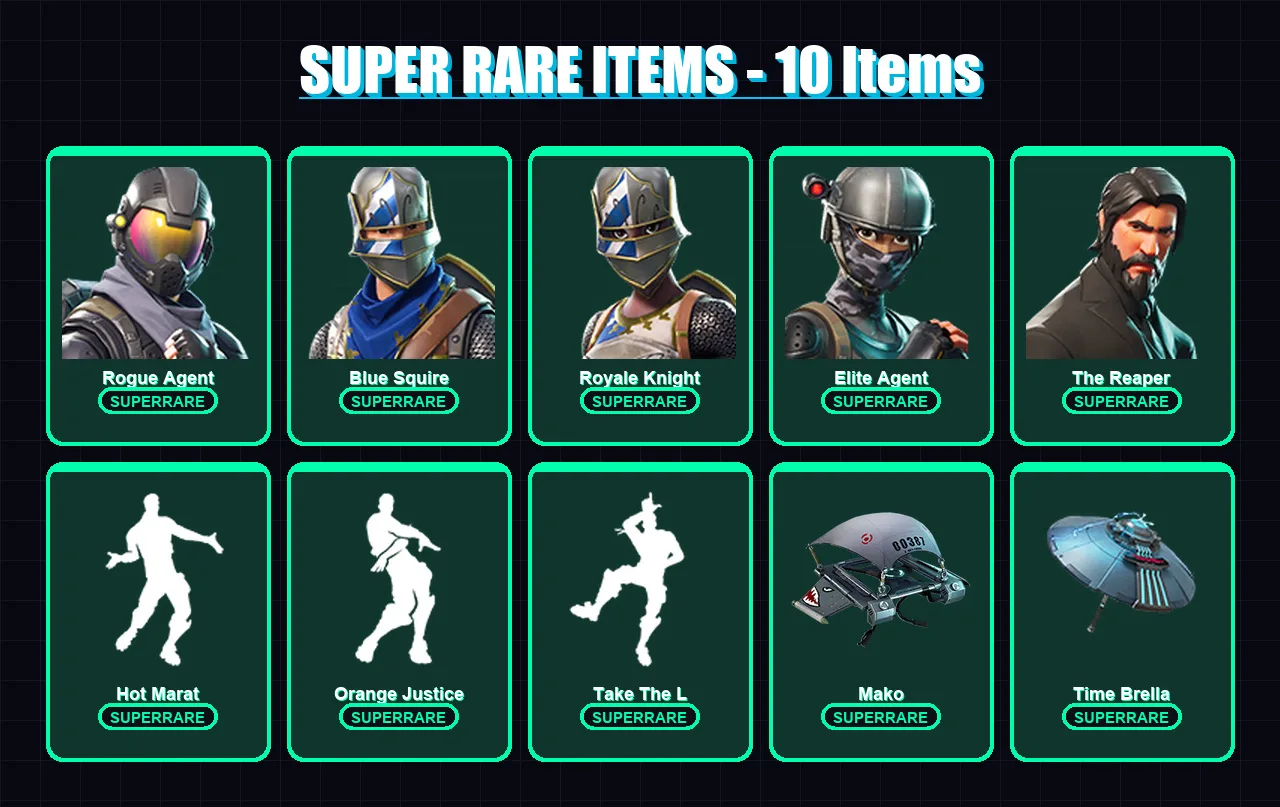 [PS4/PS5/XBOX/PC] | Rogue Agent | Blue Squire | Royale Knight | Elite Agent | The Reaper | 12 skin | 18 pickaxe | 24 emote | 23 glider | Lv403