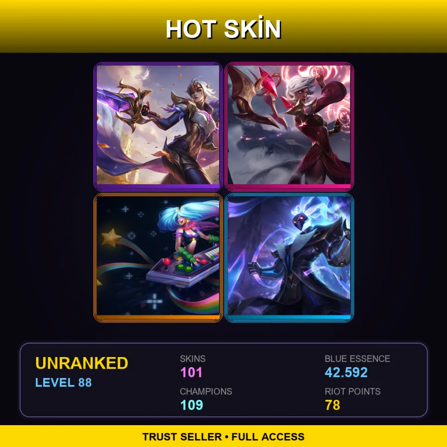 TR | Victorious Fiora | Conqueror Karma | Arcade Sona | Pulsefire Thresh | 101 Skin | 109 Champ | Lv88