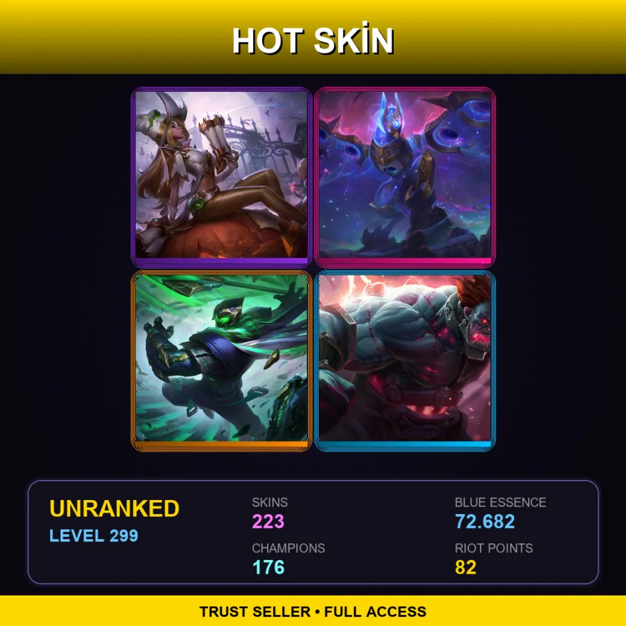EUW | Lv299 | Unranked | 223 Skin | 176 Champ — LoL account