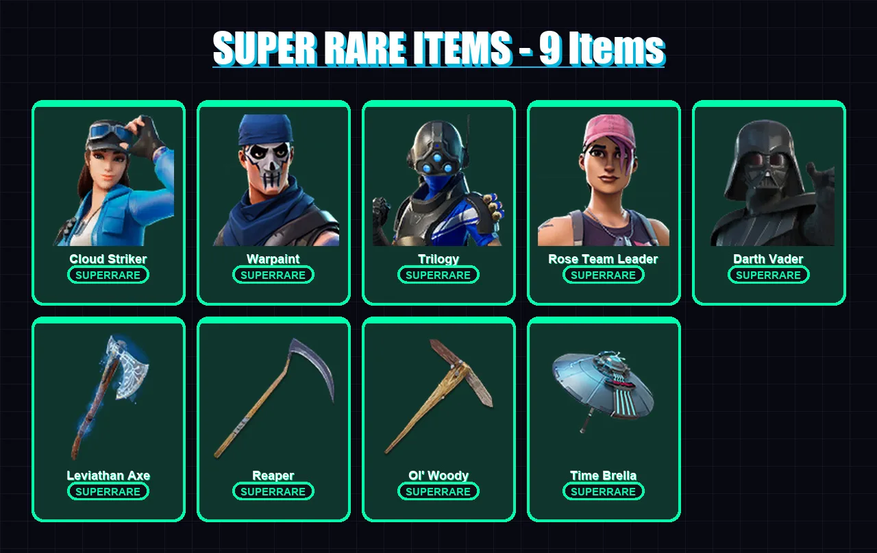 [PC] | Cloud Striker | Warpaint | Trilogy | Rose Team Leader | Darth Vader | 171 skin | 217 pickaxe | 154 emote | 168 glider | Lv3004 — Game account