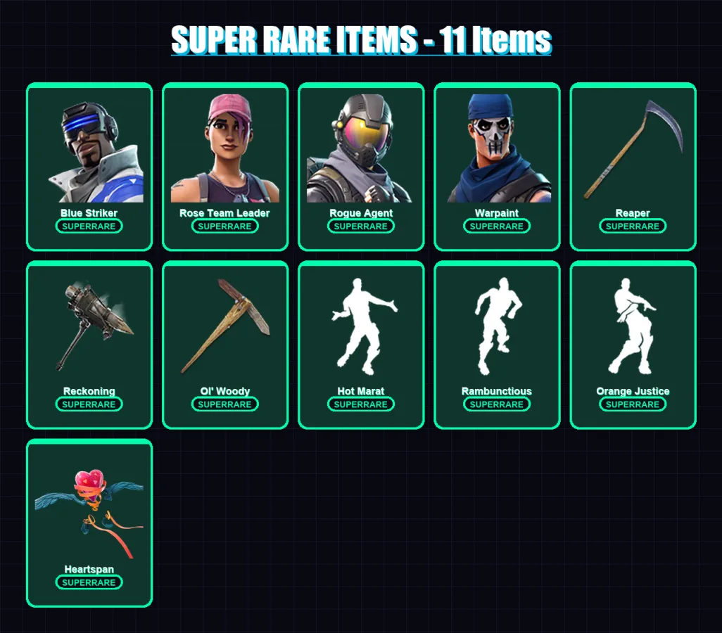 [PC/XBOX] | Blue Striker | Rose Team Leader | Rogue Agent | Warpaint | Omega | 73 skin | 79 pickaxe | 96 emote | 60 glider | Lv717